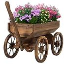 Watbick Wood Wagon Planter for Outdoor Balcony Decor - Garden Rustic Wooden Flower Cart with Wheels for Outside - Garden Decor - Amish Decorative Indoor - Wheelbarrow Planter for Patio