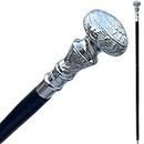 Medieval Replicas Walking Stick with Silver floral Decorated Knob and Black Shaft