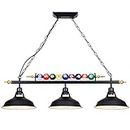 Mcacggo 3-Light Billiard Pool Table Lights, for 7'-8' Table with Black Matte Metal Shades and Billiard Ball Decor, for Billiards Room, Snooker Table, Kitchen Island