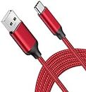 10FT USB Type C Cable,Fast Charging,Long Charger Cord for Samsung Galaxy Note 10,S10 Plus,A01 A20 A50 A71 A51,LG Stylo 6 5 G8 G7 V60,K51,Moto G,Sony PS5 DualSense,Xbox Series X S Controller,Red Nylon