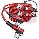 JSAUX Lot de 2 câbles USB C vers USB C de 100 W de 3 m - Câble de charge rapide à angle droit 5 A - Compatible avec iPad Pro/Air, MacBook Pro/Air, Galaxy S23 S22 S21 Note 20, rouge pixel
