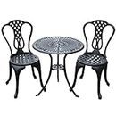 Outsunny 3 Pieces Antique Outdoor Bistro Set Cast Aluminum Patio Table and Chairs with Umbrella Hole, Black
