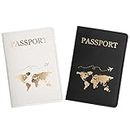 Firtink 2 Pcs Passport Holder, PU Leather Passport Cover, Travel Wallet Case Organiser for Passport, Ticket Card, Boarding Passes, Business Cards, Credit Card (White, Black)