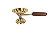 STARVIN || Pure Brass Dhoop Diya || Medium Size || Kapoor Aarti Lamp/Dhoop Stand with Wooden Handle || WZ56