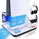 TNP Cooling Stand for PS5 Slim & PS5 Console - 4 Speed Modes Vertical Cooling Station for Playstation 5 Slim Disc & Digital Edition, Multiple Charging Dock for PS5 Slim & PS5, PSVR2 Controllers