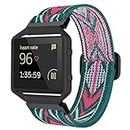 ESeekGo Elastic Bands Compatible for Fitbit Blaze Bands for Men Women, Nylon Adjustable Stretchy Loop Braided Straps with Metal Frame Compatible for Fitbit Blaze Bands for Women Men, Boho Green