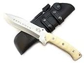 EXPLORER WHITE - Premium Quality Outdoor / Survival / Hunting Knife - Micarta Handle, Stainless Steel MV-58 with Genuine Leather Sheath + Firesteel. Made in Spain