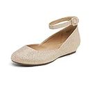 DREAM PAIRS Womens Low Wedge Ankle Strap Casual Flats Shoes, Gold Glitter - 8 (Revona)