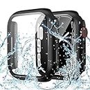 Goton Waterproof Apple Watch Case for SE (2022/2020) Series 6 5 4 Screen Protector 44mm, iWatch Protective Accessories Tempered Glass Hard PC Face Cover for Men Women 44 mm Black