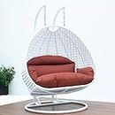 Candid Home Designer Double Seater Heavy Iron Hanging Swing Chair with Tufted Soft Deep Cushion with Stand Backyard Relax for Indoor, Outdoor, Balcony, Patio, Home & Garden (White + Maroon)