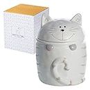 SPOTTED DOG GIFT COMPANY Cat Cookie Jar with Lid, Ceramic Kitchen Canister for Countertop, Cute Novelty Food Storage Container, Cat Kitchen Accessories Decor Gifts for Cat Lovers, White 47oz