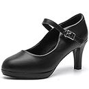 kkdom Women High Heels Mary Jane Pump Wedding Dress Shoes Black Size 6.5