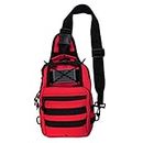 LINE2design First Aid Sling Backpack - EMS Equipment Emergency Medical Supplies Tactical Range Shoulder Molle Bag - Heavy Duty Sports Outdoor Rescue Pack - Perfect for Camping Hiking Trekking - Red