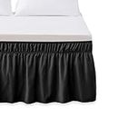 Elegant Comfort Luxurious Wrap Around Elastic Solid Ruffled Bed Skirt, with 16 Inch Tailored Drop - Easy Fit, Premium Quality Wrinkle and Fade Resistant - King/Queen, Black