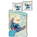 Disney Stitch - Juego de ropa de cama infantil (franela, funda nórdica de 140 x 200 cm y funda de almohada de 65 x 65 cm)