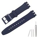 Lijinlan Replacement Silicone Band for Swatch 17mm 19mm 20mm, Waterproof Wristband Watch Strap for Swatch (17mm, Navy)