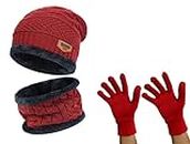 SILENT MONK In-fashion SPORTS Winter Woolen Cap+ Neck Scarf + Hand Glows for Men & Women(Unisex) Original Warm and hotter for Winter (Pack of 3 items) Free Size All Items Same Color (Red)