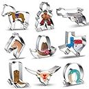 Xzhloym Cookie Cutters Shapes 9-Piece Western Texas Cowboy Horse Pony Horseshoe Horse Head Cowboy Hat Handgun Boot Longhorn Cookie Cutter Set for Kids Boys Birthday Party Decorations - Stainless Steel