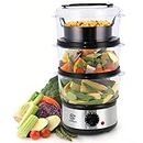 SUPERLEX 3-tier Electric Food Steamer, 8L Capacity Vegetable Steamer with 3 Detachable Cooking Bowl and Lid, 60 Minute Timer, Automatic Shut-Off, BPA-Free