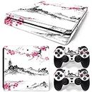 ZOOMHITSKINS PS4 Slim Skin, Compatible for Playstation 4 Slim, Japan Sakura Cherry Blossom Temple Flower, 1 PS4 Slim Console Skin 2 PS4 Slim Controller Skin, Durable & Fit, 3M Vinyl, Made in The USA