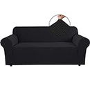 Smarcute High Stretch Sofa Cover 1 Piece Couch Shield Machine Washable Stylish Furniture Cover/Protector with Spandex Jacquard Checked Pattern Fabric (Sofa, Black)