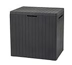 Keter City 113L Outdoor 96% recycled Small Balcony Garden Furniture Storage Box Grey Wood Panel Effect | Fade Free | All Weather Resistant | Safe and Secure | Zero Maintenance | 2 year Warranty