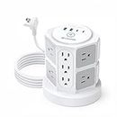 TROND Tower Power Bar with Surge Protector, 14 Widely Spaced Outlets 4 USB Ports (2 USB C), 6ft Flat Plug Extension Cord Indoor, Vertical Power Strip, Desk Charging Station for Home Office Supplies
