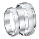Palladium His & Hers Set Patterned D Shape Wedding Rings 5&7mm Matt & Polished 