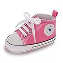 Baby Boys Girls Infant Canvas Sneakers High Top Lace up Newborn First Walkers Cribster Shoe (Pink, 12-18 Months)
