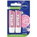 NIVEA Pearly Shine Lip Balm | Pearly Pink Shimmer Tinted Lip Care, 24H Hydration | 2x4.8g Tubes