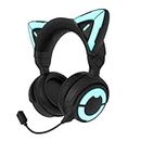 YOWU RGB Cat Ear Headphones 4, Upgraded Wireless and Wired Gaming Headset with Attachable HD Microphone, Active Noise Reduction (4GS, Black)