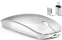 LEAPEST Wireless Bluetooth Mouse for MacBook Pro/Air/Mac/iPad/Laptop/Desktop/Mac/PC/Computer/Phone-Portable Slim Silent Office Mice with USB-C Adapter 2.4 GHz USB Mice (WhiteSilver)