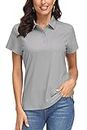 MAGCOMSEN Work Polo Shirts for Women Polo Shirts Short Sleeve Fall Shirts Work Shirts Casual UV Protection Golf ShirtsLight Grey S