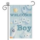 Mokonate Welcome Baby Boy Garden Flag Baby Shower Garden Flag 12×18 Inch Double Sided Burlap Flag Newborn Gender Reveal Welcome Baby Lawn Yard Sign Outdoor Decoration