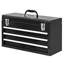BIG RED ANTBD133-XT Torin 20" Portable Metal Tool Box/Tool Chest with 3 Drawers with Metal Latch Closure for Garage, Home and Workbench, Black