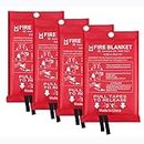 Emergency Fire Blanket for Home - 3.3ft x 3.3ft 4-Pack Fire Suppression Flame Retardant Survival Safety Cover Fiberglass Fireproof Blanket for Kitchen Home School House Fireplace Car Office Warehouse