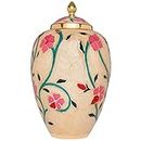 Liliane Memorials White Cremation Urn with Colorful Flowers - Funeral Urns Human Ashes - Brass Metal - Suitable for Cemetery Burial or Niche - Large Size fits Remains of Adults up to 200 lbs - Fleur