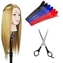 Foreign Holics Imported Hair Dummy for Hair Styling Practice/Cutting Hair Length, 26 Inch with Hair Cutting Scissor and Section Clips