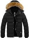 Wantdo Men's Casual Winter Coat Fur Hooded Outwear Puffer Jacket Black L