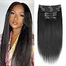 Mihugass Yaki Straight Clip in Hair Extensions For Real Human Hair For Women 100% Unprocessed Brazilian Virgin Hair clip ins Yaki Straight Natural Black 8pcs with 18Clips Per Set 120G (26 Inch)