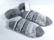 Lemon Women's Snowflake Grey White Knit Faux Fur Slippers NWT 39 One Size