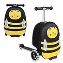 BABY JOY Kids Ride-on Suitcase Scooter, 2-in-1 Carry-on Luggage & Travel Scooter w/LED Flashing Wheels, Anti-Slip Aluminum Deck, Foldable Kids Ride-on Suitcase for Travel & School (Yellow)
