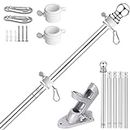 Verdenu 6 FT Wall Mounted Flag Pole, Adjustable Stainless Steel Flag Pole Kit with Holder, 360° Tangle Free Wall Mounted Flagpole for Outside House Garden Commercial (White)