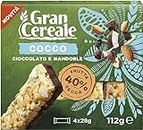 Gran Cereale - Snack Barrette di Frutta Secca con Pezzi di Cocco, Cioccolato e Mandorle - Colazione e Snack Dolce, Confezione da 4 Barrette, 112 g