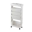 Magazine Rack Book Carts with Wheels, 5 Tier Standing Shelf Unit, Rolling File Cart Multi Purpose Rolling Cart, Mobile Trolley Cart Utility Rolling Cart Saving Shelving WheelsMagazine Rack Book Carts