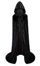 Unisex Full Length Hooded Robe Cloak Long Velvet Cape Cosplay Costume, Black, Medium