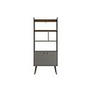 Manhattan Comfort Bogart 62.6 Inch Mid-Century Modern 3 Tier Bookshelf for Home Office or Living Room Use-Bookcase Includes 4 Open Shelves and 1 Lower Cabinet with Soft Close Doors, Grey