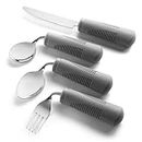 Adaptive Utensils (4-Piece Kitchen Set) Wide, Weighted, Non-Slip Handles for Hand Tremors, Arthritis, Parkinson's or Elderly use - Stainless Steel Knife, Fork, Spoons (Gray Weighted Bendable)