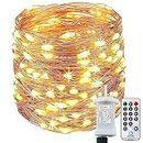 [220 LED] Fairy Lights Mains Powered, 25M 8 Modes Low Voltage Fairy Lights Waterproof with Remote Timer Copper String Lights for Bedroom, Yard, Party, Wedding, Christmas Decorations(Warm White)
