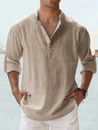 Men Casual Shirt Long Sleeve Cotton Linen Beach T Shirt Lightweight NEW 8 COLORS